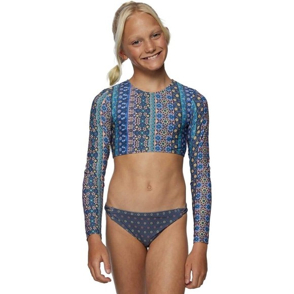 O'NEILL Margot Crop Top Swim Set Girls 12 Multicolor Long Sleeve NEW